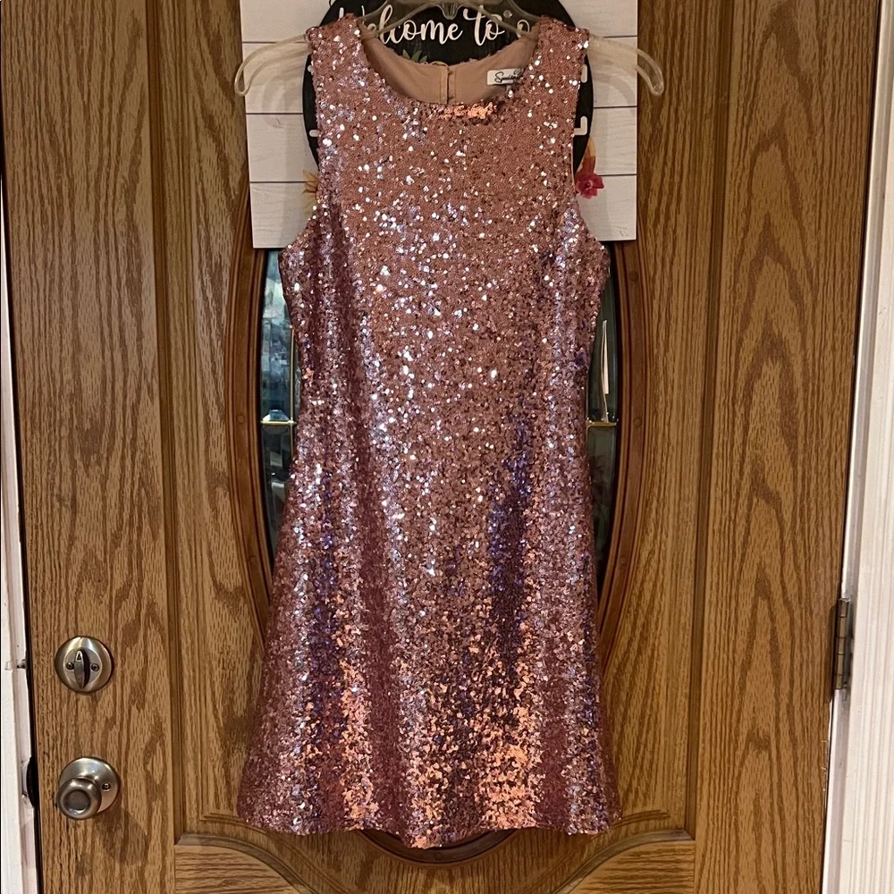 Speechless Sparkling Pink Sequin Mini Dress - Picture 1 of 6